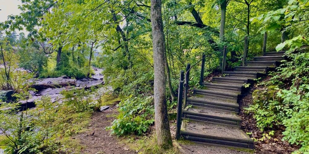 stairs and gravel trail along the cascade falls trail